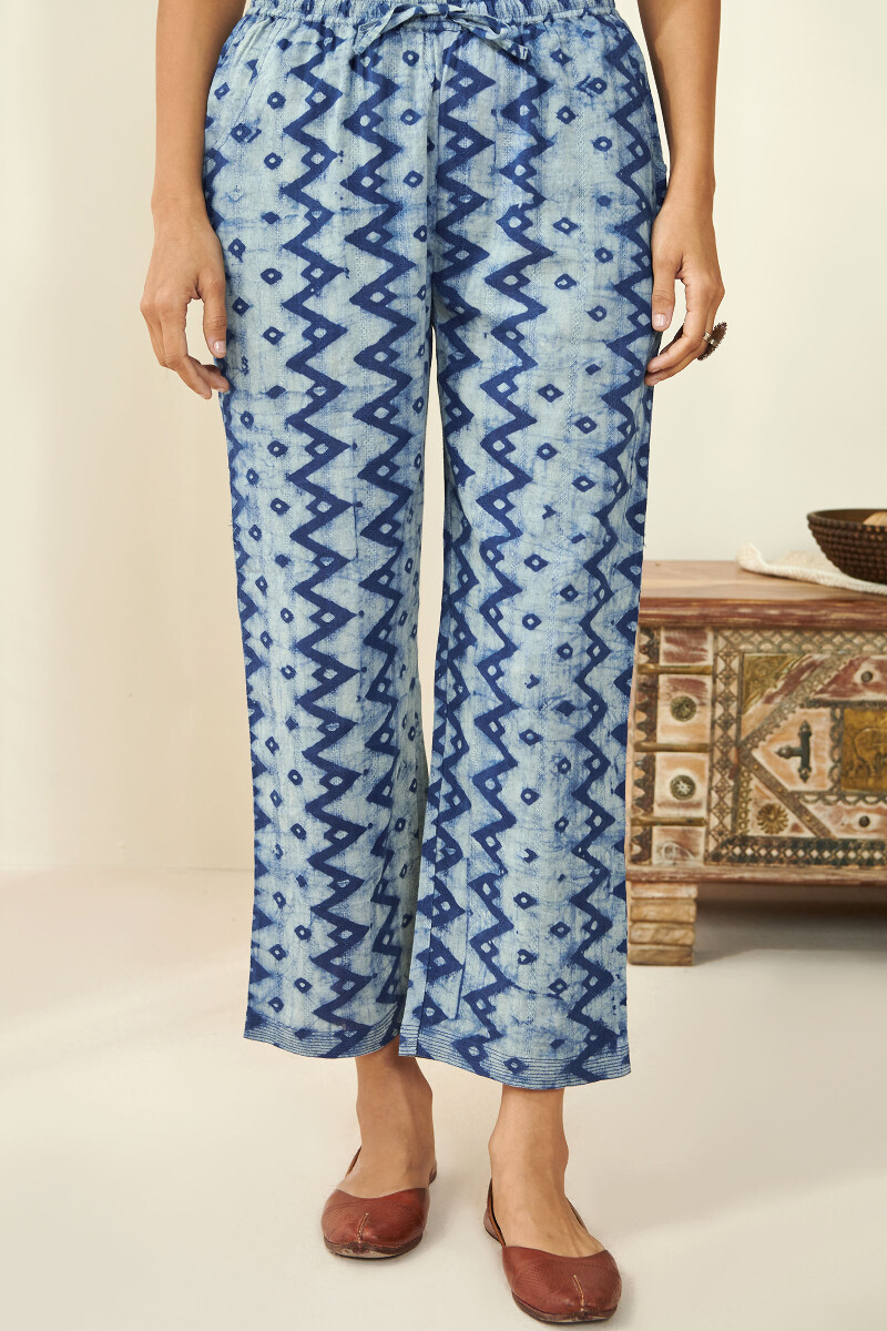 Indigo Hand Block Printed Cotton Dobby Farsi