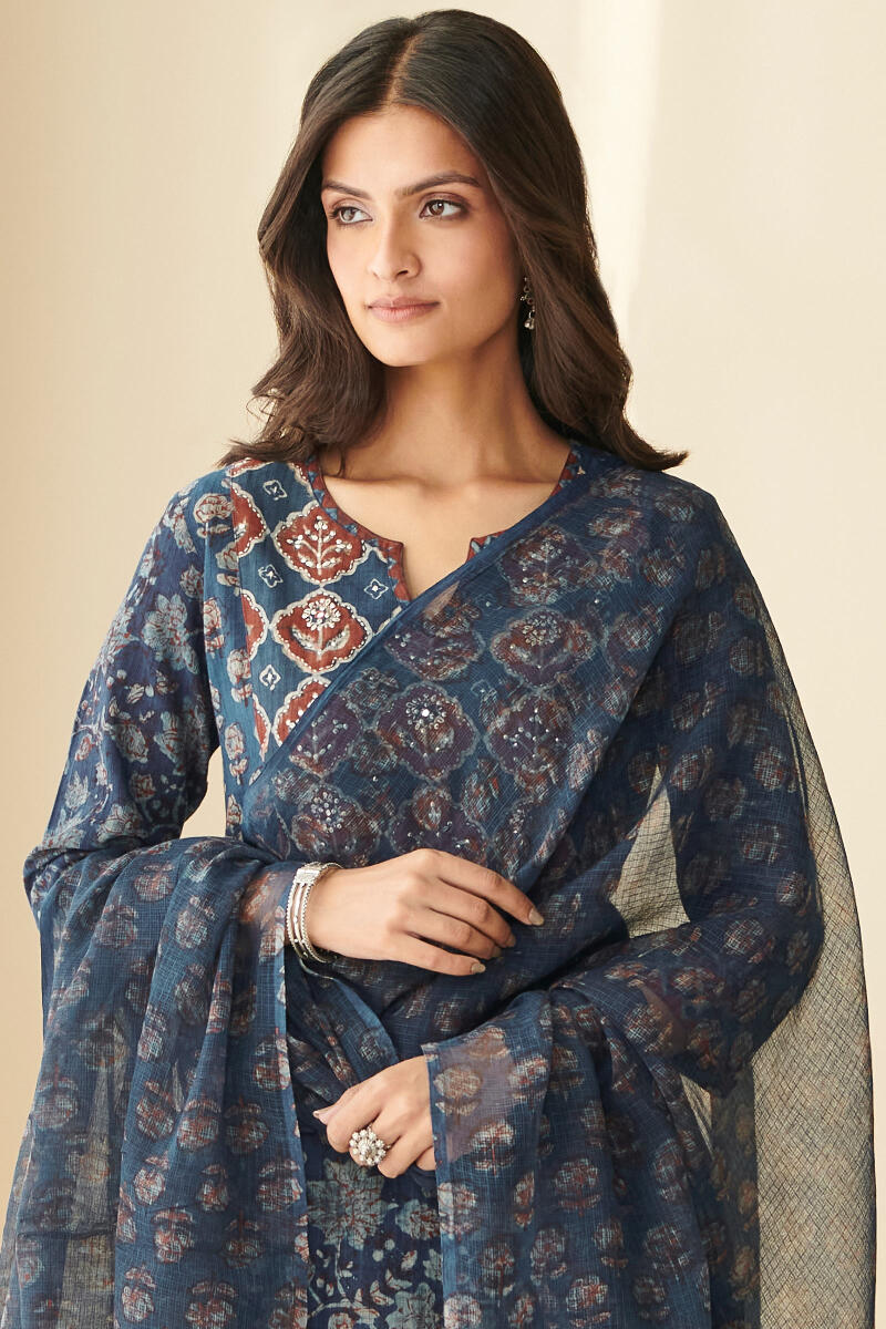 Akola Hand Block Printed Kota Dupatta