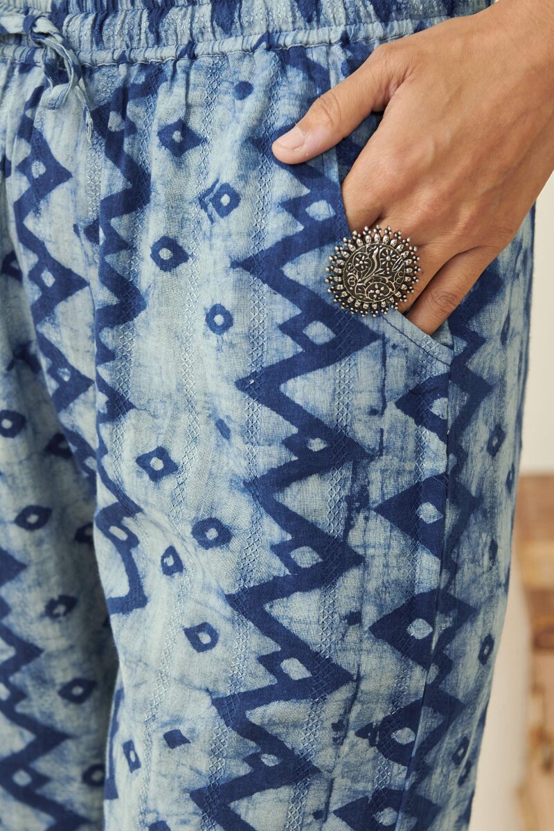 Indigo Hand Block Printed Cotton Dobby Farsi