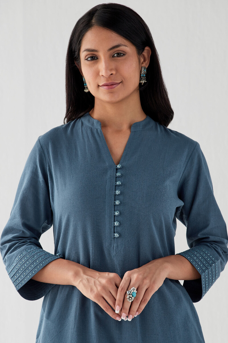 Blue Handcrafted Straight Handloom Kurta