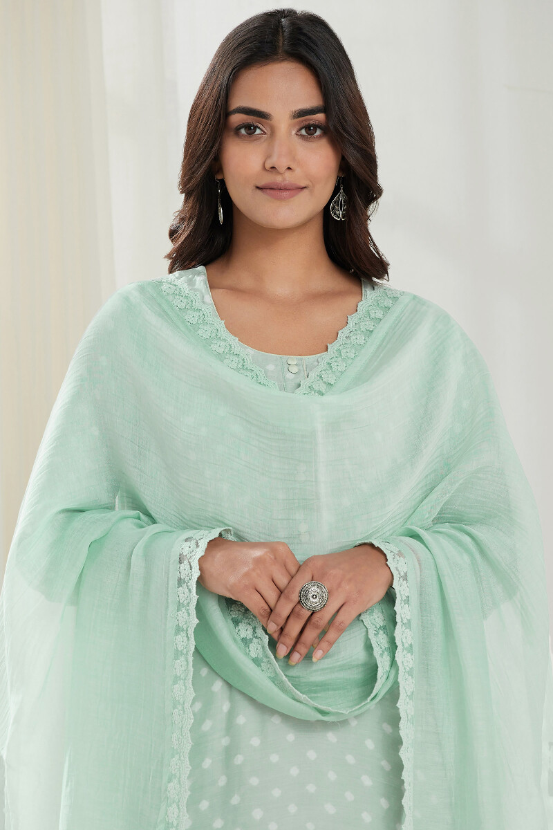Sea Green Handcrafted Cotton Silk Dupatta