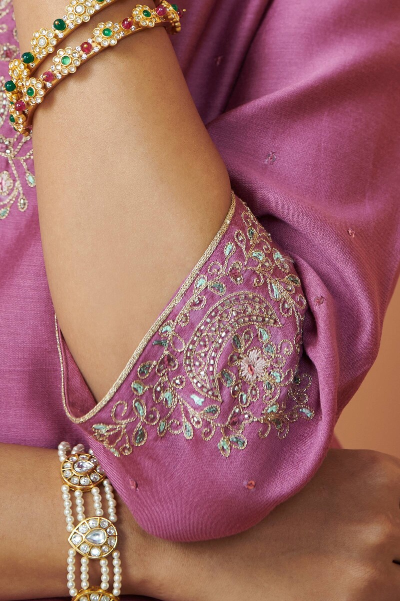 Purple Handcrafted Straight Chanderi Kurta