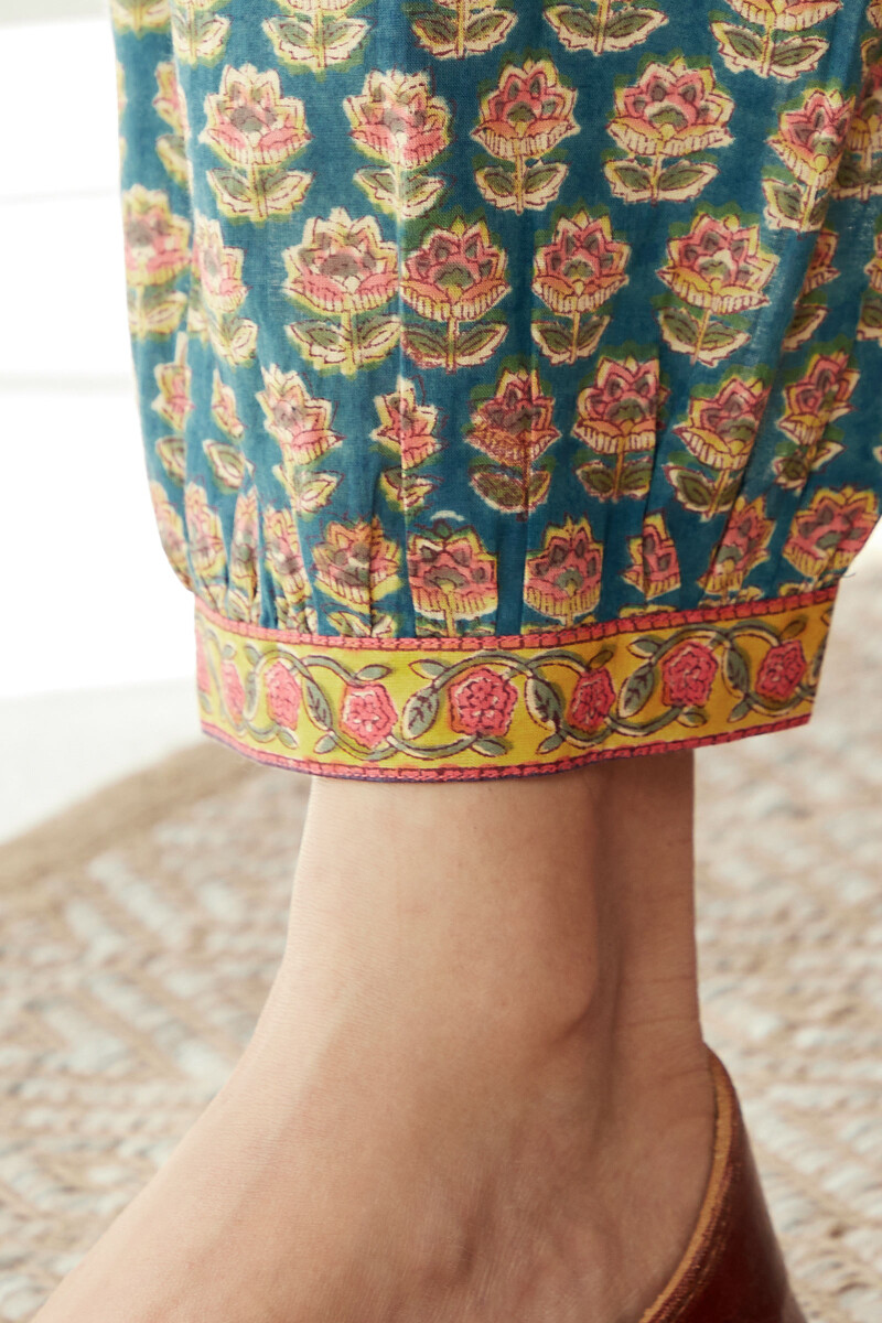 Blue Hand Block-Printed Cotton Izhaar Pants