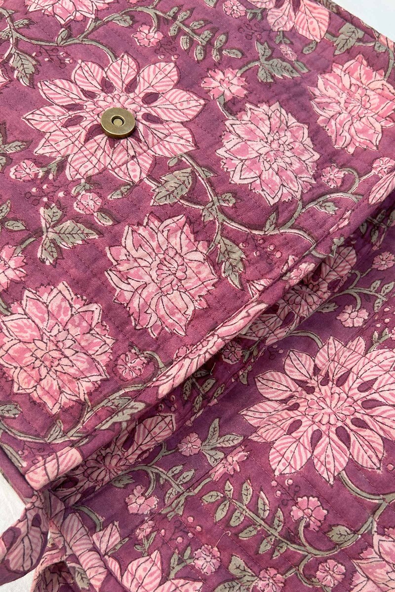 Purple Hand Block-Printed Cotton Crossbody Bag