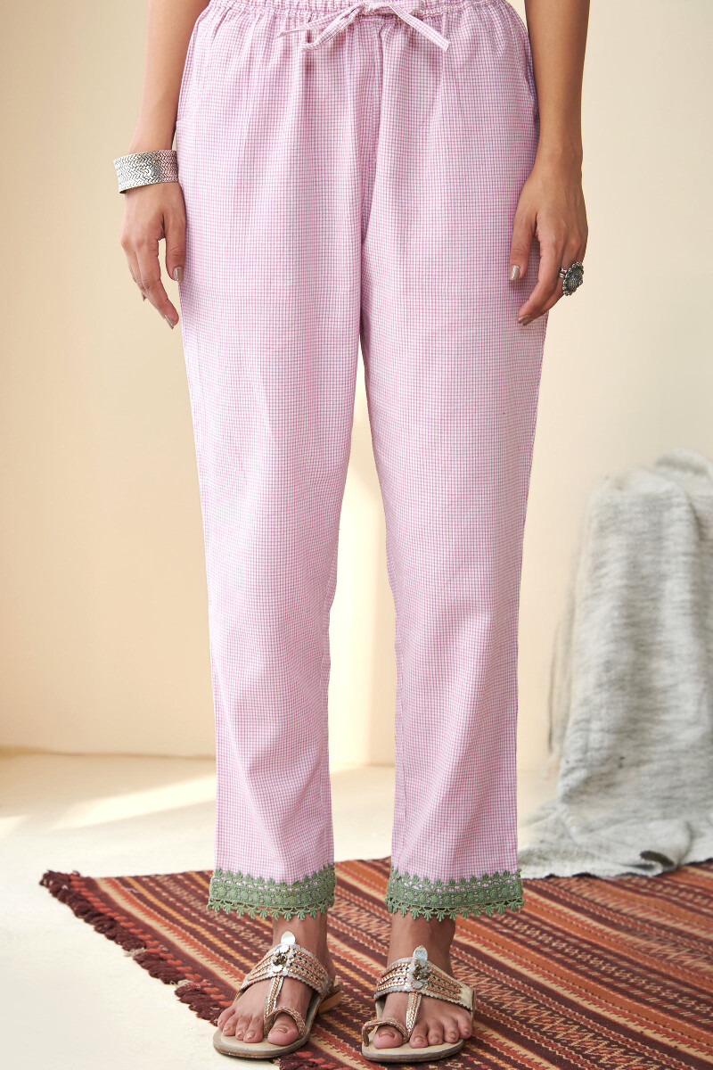 Purple Handcrafted Cotton Narrow Pants