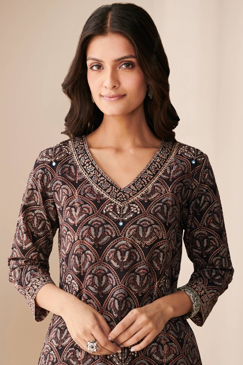 Ajrak Hand Block Printed Straight Cotton Kurta