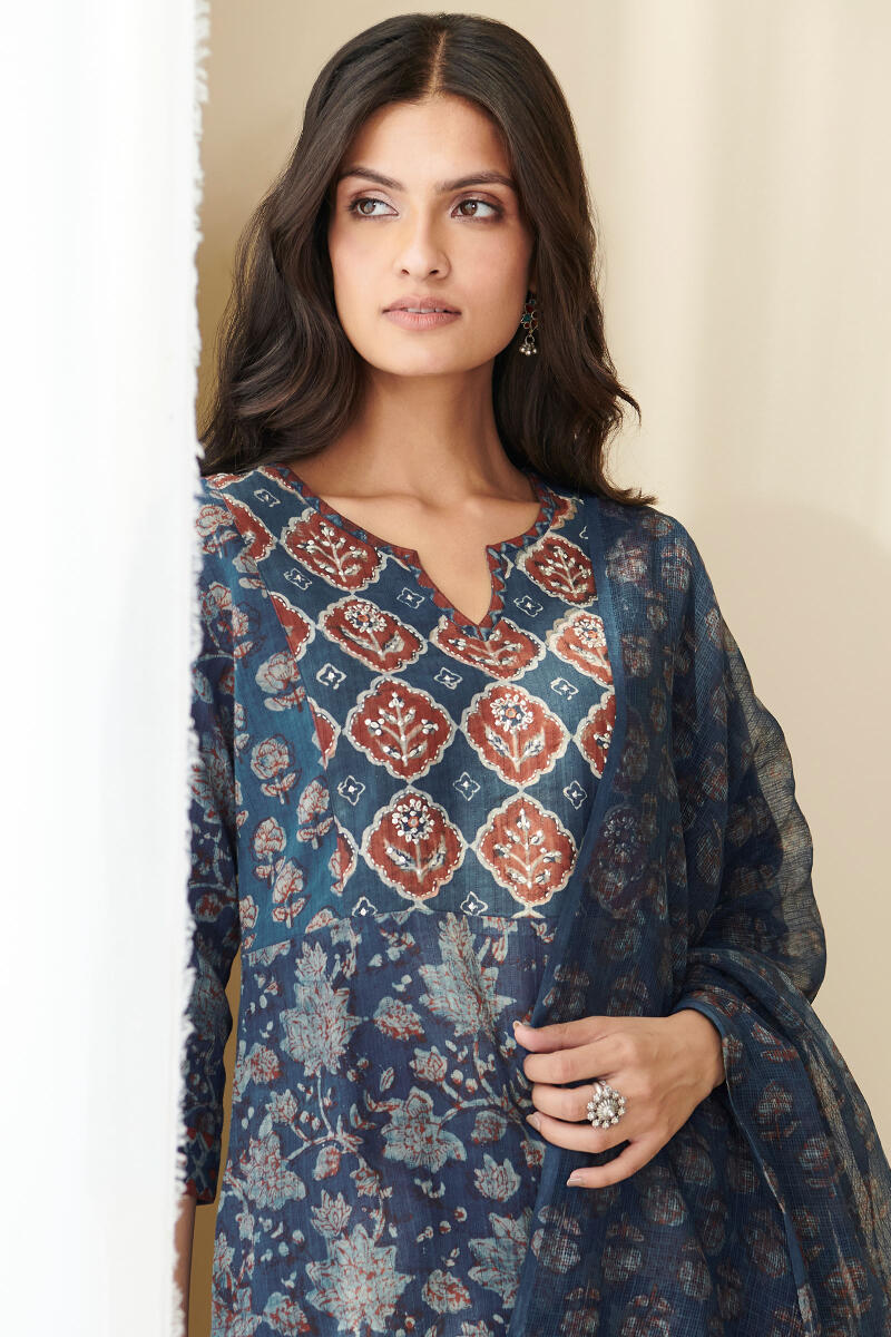 Akola Hand Block Printed Kota Dupatta
