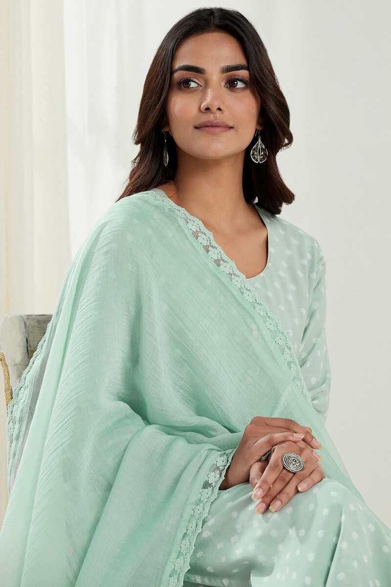 Sea Green Handcrafted Cotton Silk Dupatta