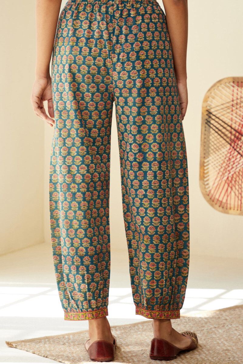 Blue Hand Block-Printed Cotton Izhaar Pants
