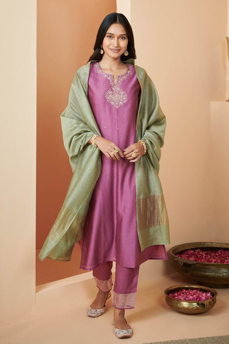 Green Handcrafted Chanderi Dupatta