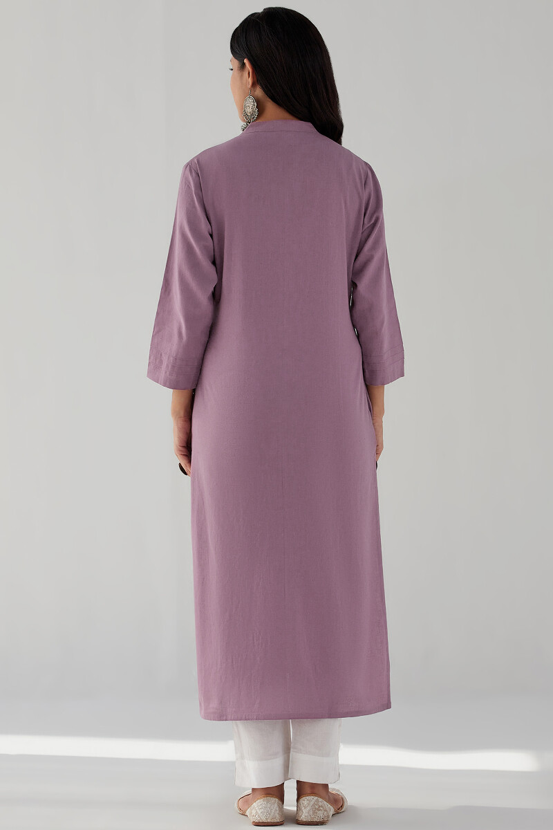 Purple Handcrafted Straight Cotton Flax Kurta