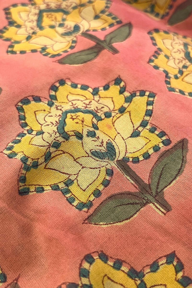 Peach Hand Block-Printed Straight Cotton Kurta