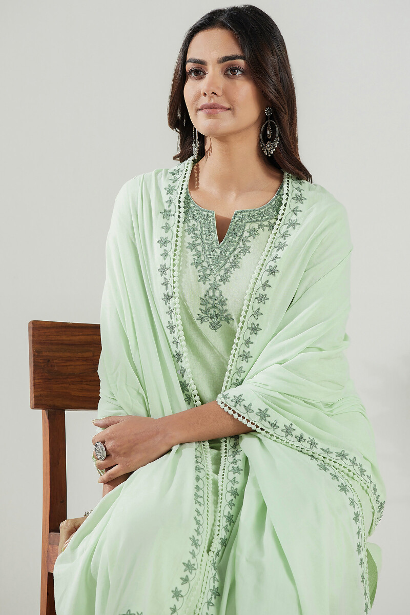 Green Handcrafted Straight Cotton Flax Kurta