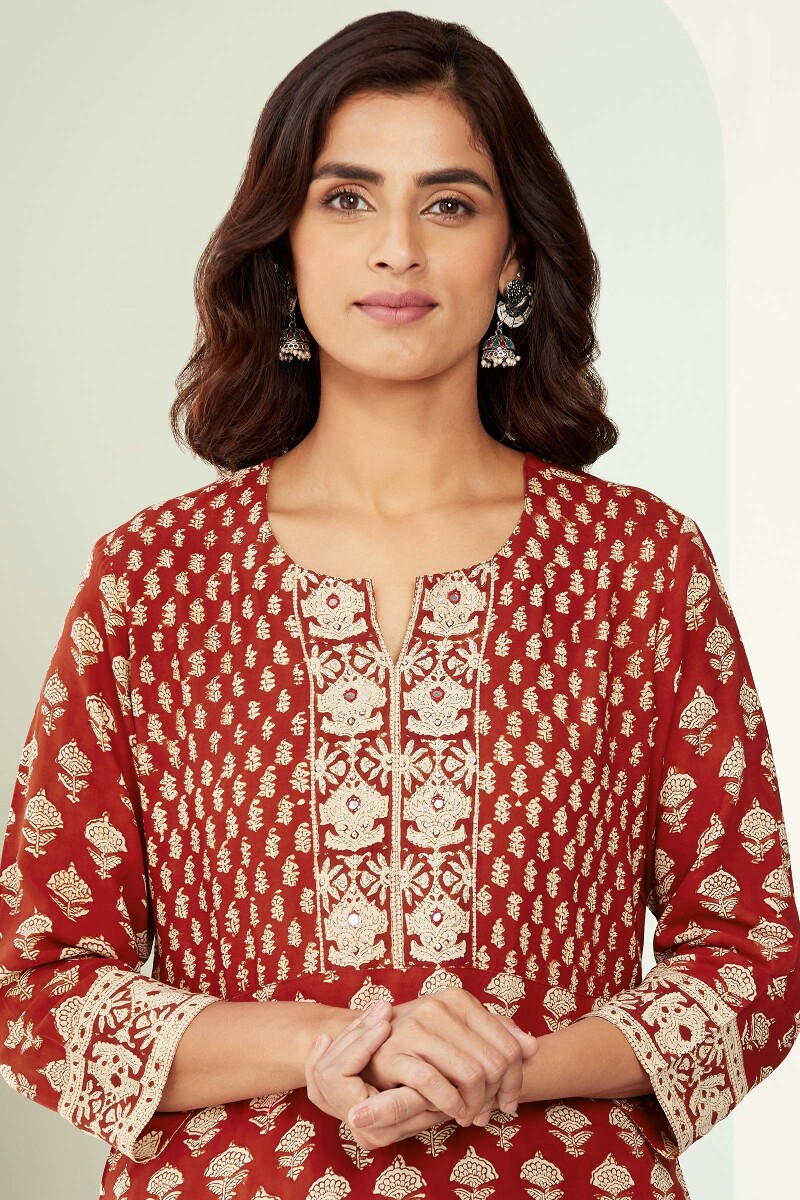 Bagru Hand Block-Printed Straight Viscose Kurta