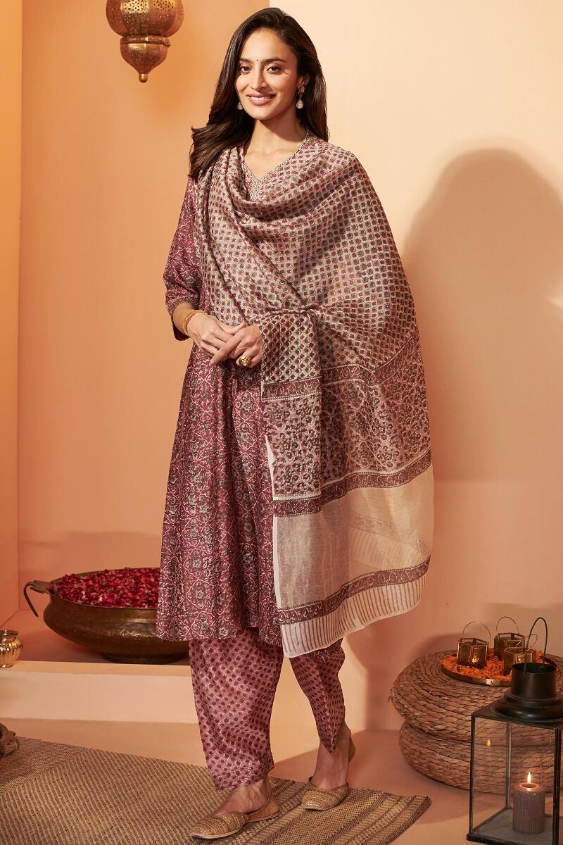 Pink Hand Block Printed Chanderi Salwar