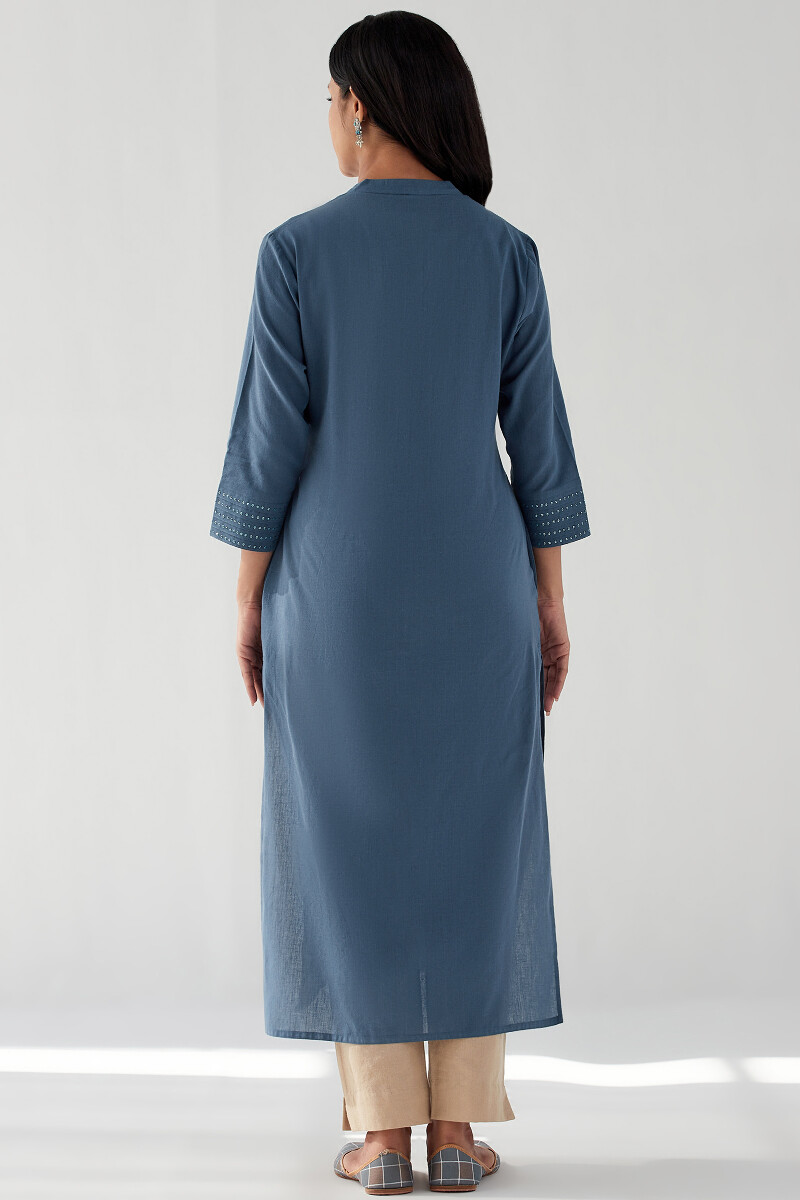 Blue Handcrafted Straight Handloom Kurta