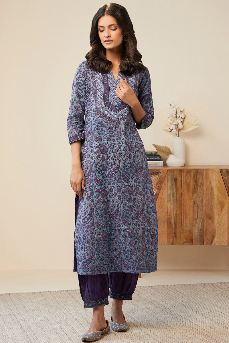 Buy Akola Hand Block Printed Straight Cotton Kurta for Women FGMK23 498 Farida Gupta