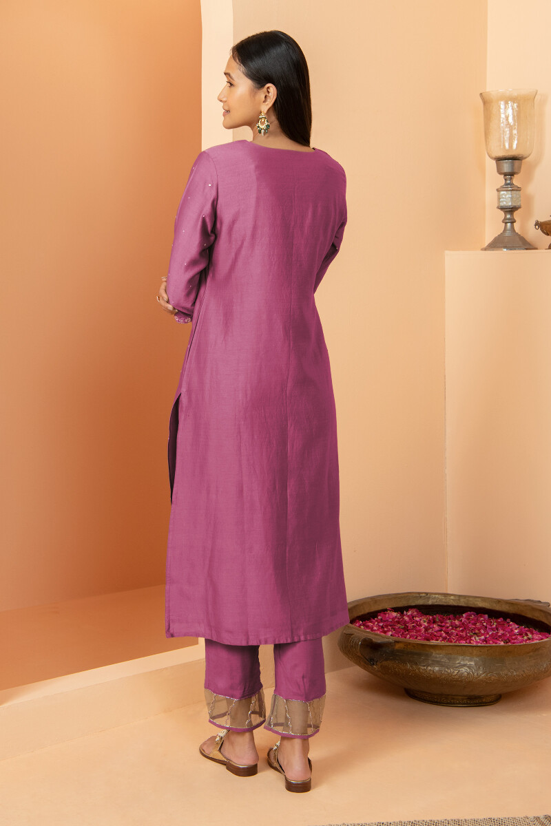 Purple Handcrafted Straight Chanderi Kurta