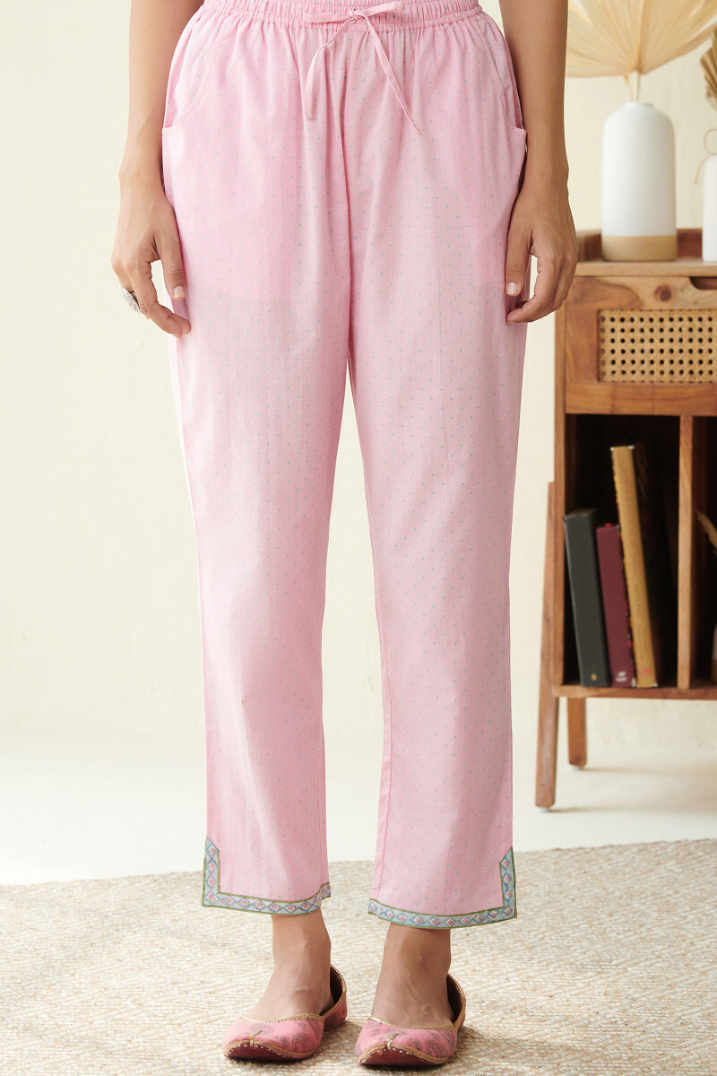 Pink Hand Block Printed Cotton Narrow Pants