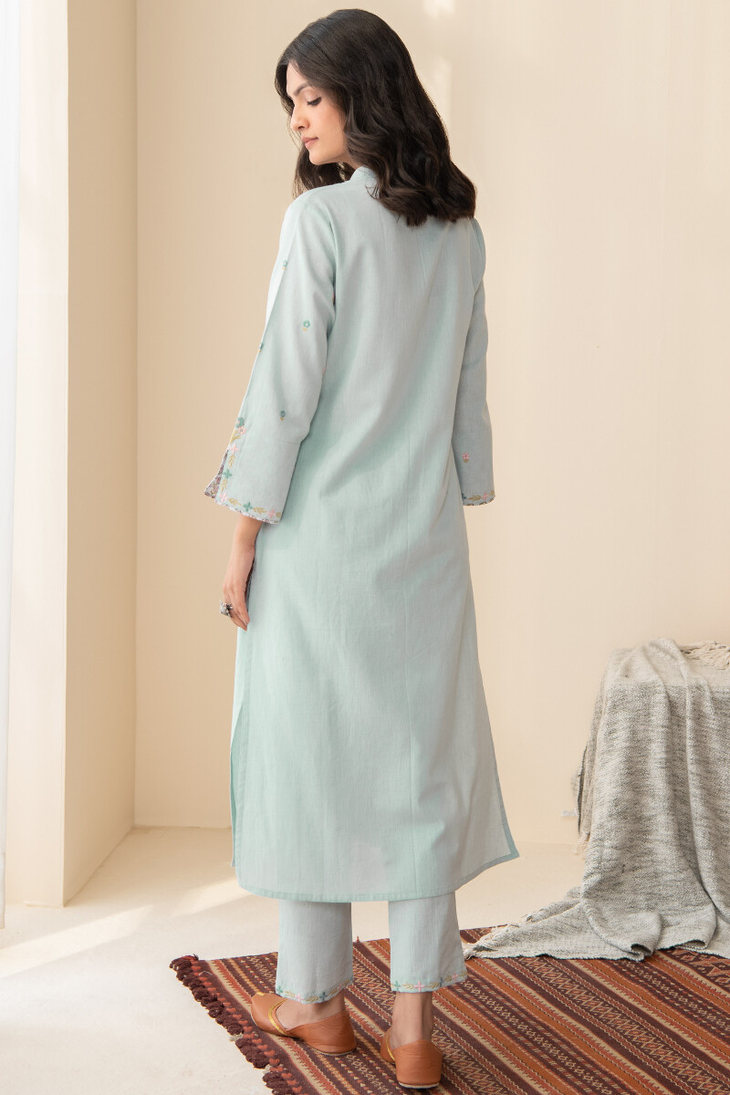 Blue Handcrafted Straight Cotton Flax Kurta