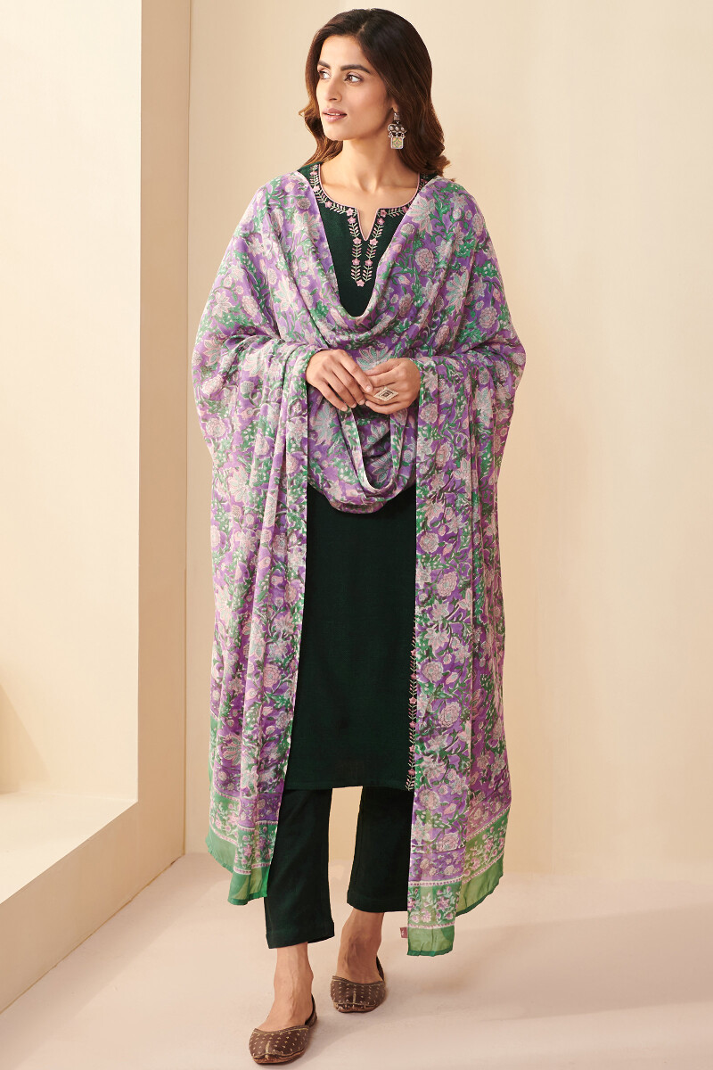 Purple Hand Block Printed Modal Dupatta