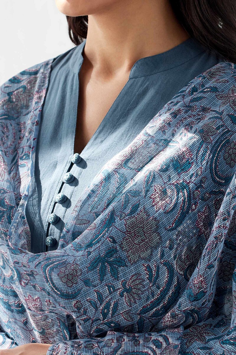 Blue Hand Block Printed Kota Dupatta