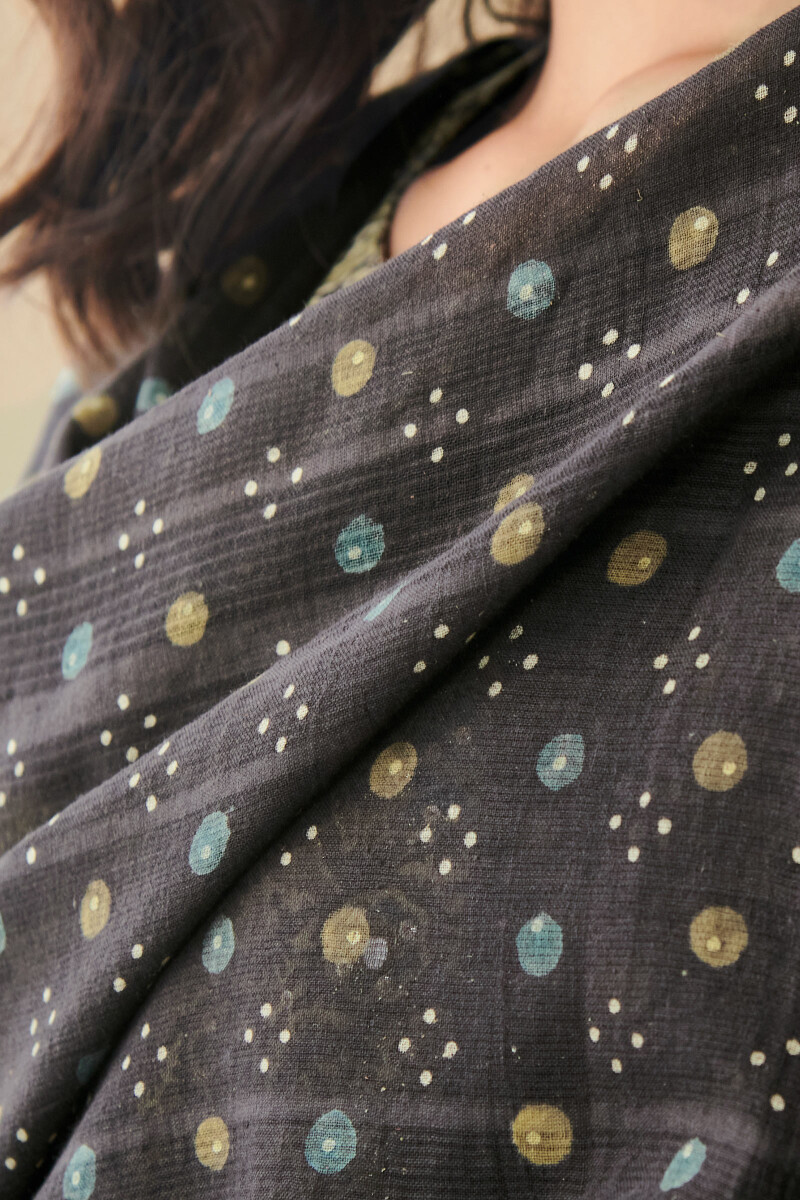 Black Hand Block Printed Cotton Dupatta