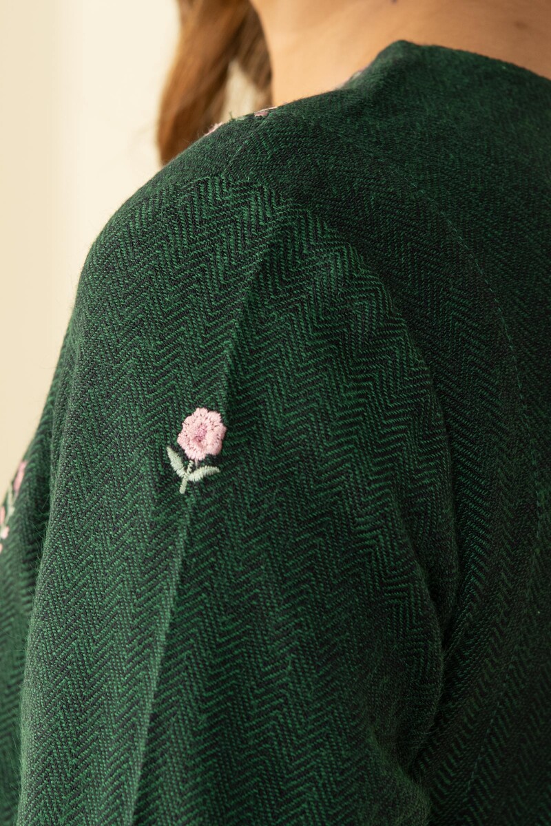 Green Handcrafted A-Line Faux Wool Kurta