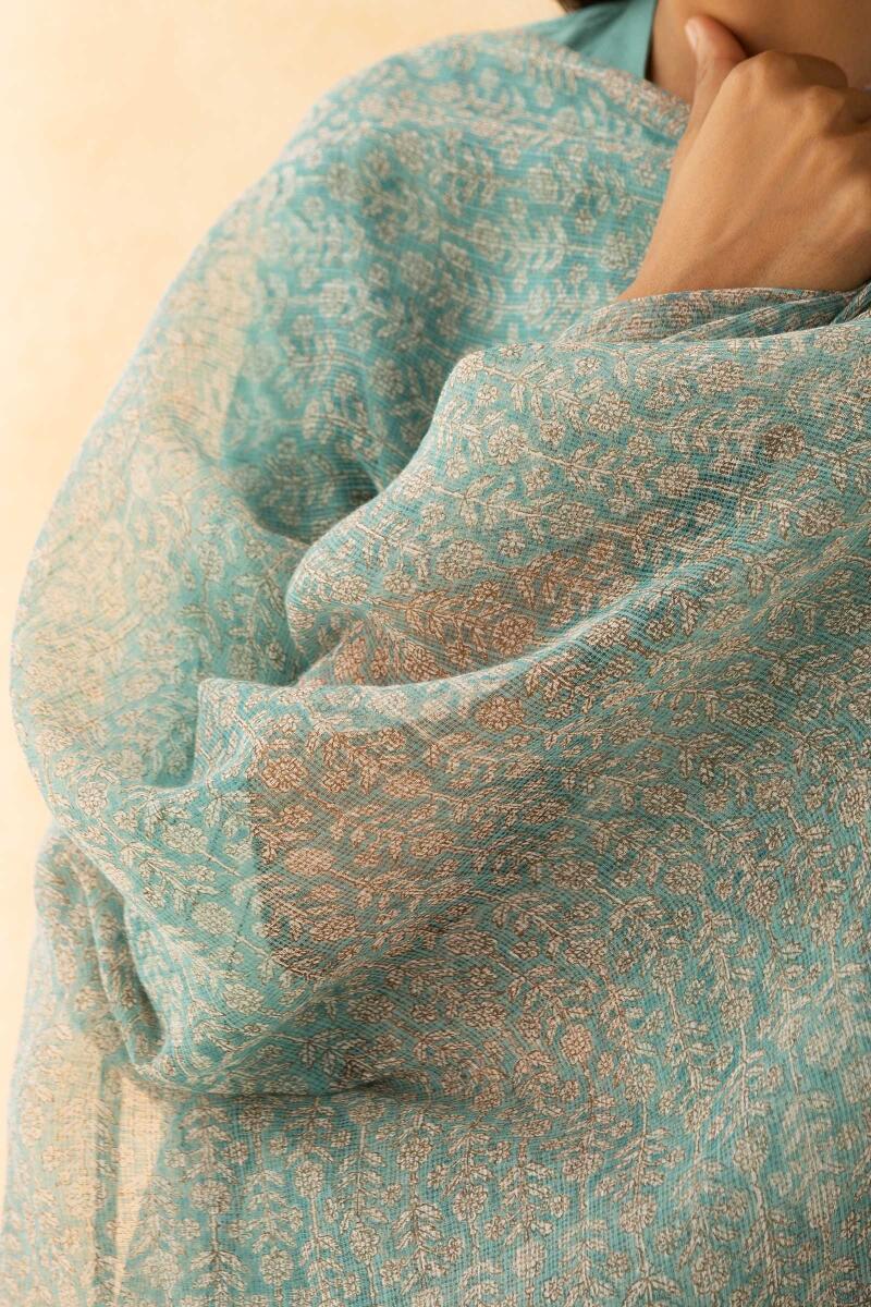 Blue Block Printed Kota Dupatta