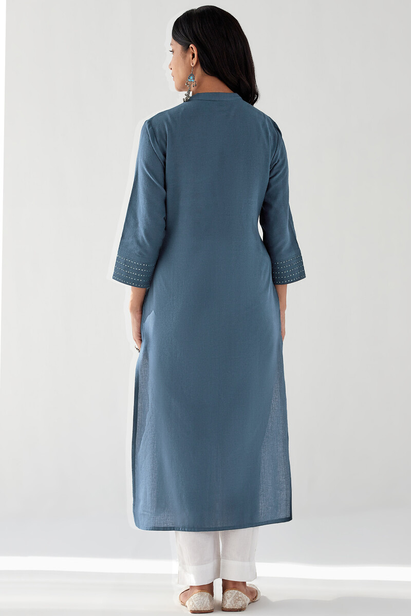 Blue Handcrafted Straight Handloom Kurta