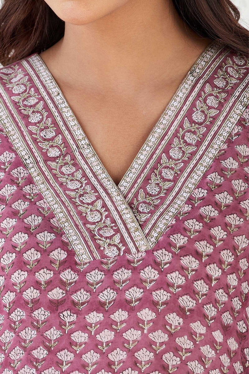Pink Hand Block Printed Straight Modal Kurta