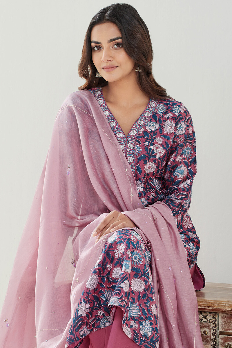 Pink Handcrafted Cotton Silk Dupatta