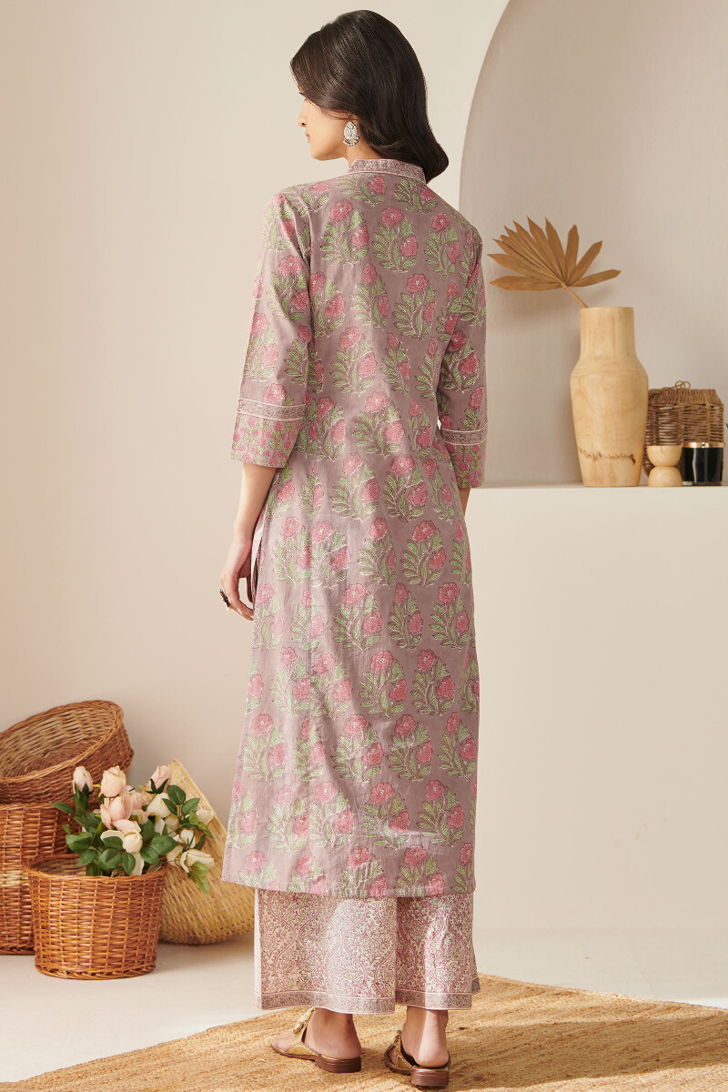 Brown Hand Block Printed Straight Cotton Kurta