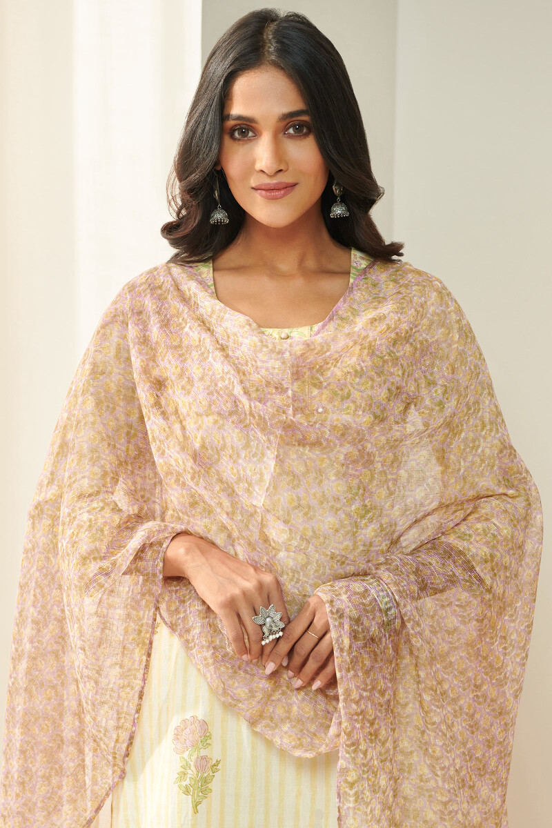 Pink Hand Block Printed Kota Dupatta