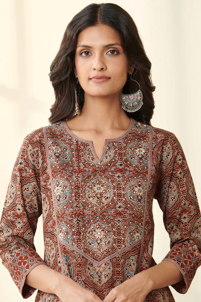 Ajrak Hand Block Printed Straight Cotton Kurta
