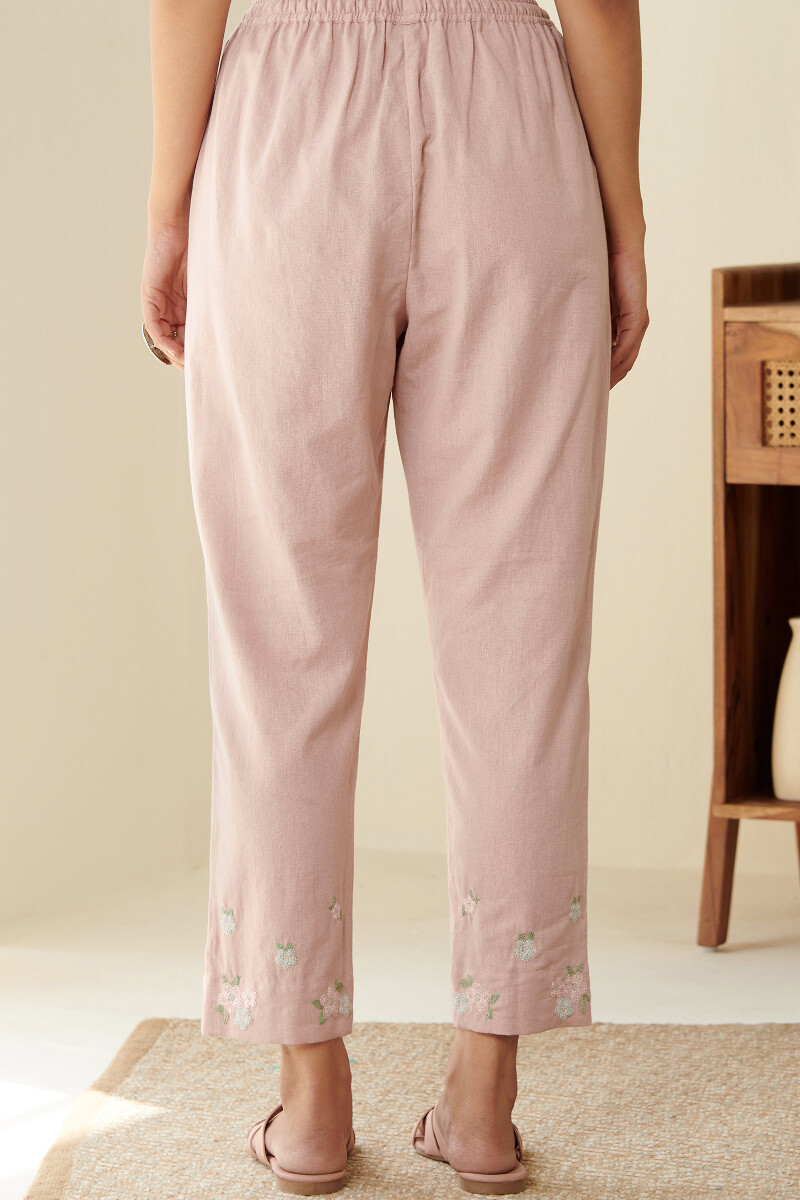 Pink Handcrafted Cotton Flax Narrow Pants
