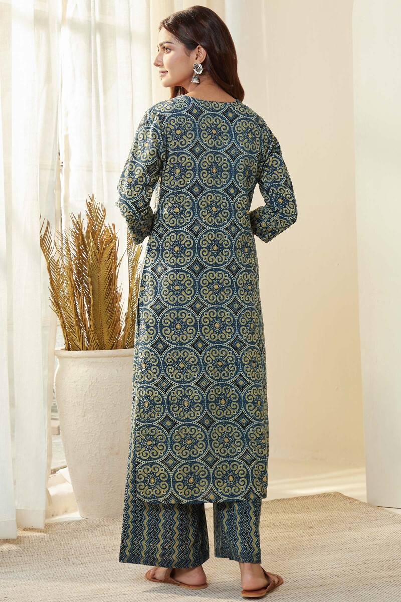 Ajrak Hand Block-Printed Straight Cotton Kurta