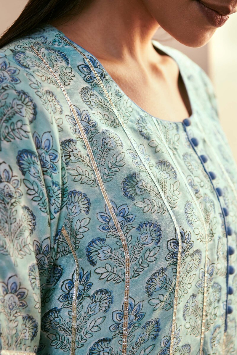 Blue Block Printed Modal Short Kurta