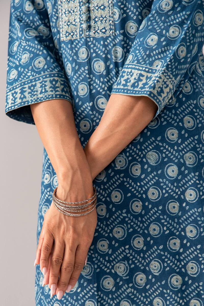 Indigo Block Printed Straight Cotton Kurta