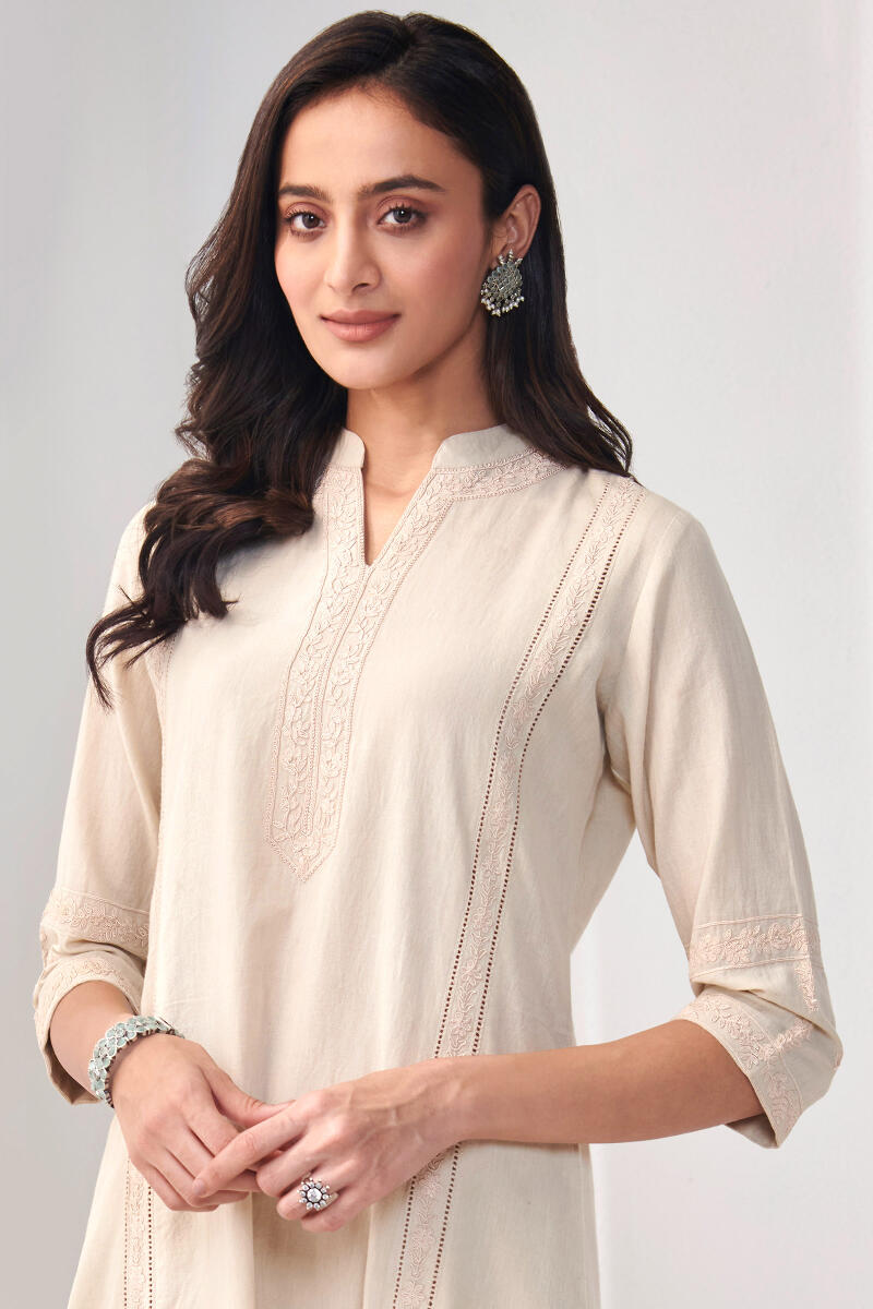 Beige Handcrafted A-Line Cotton Kurta