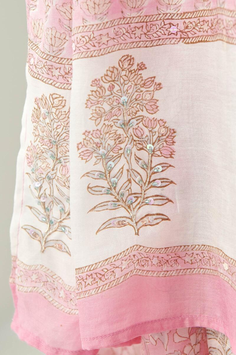 Pink Hand Block Printed Modal Dupatta