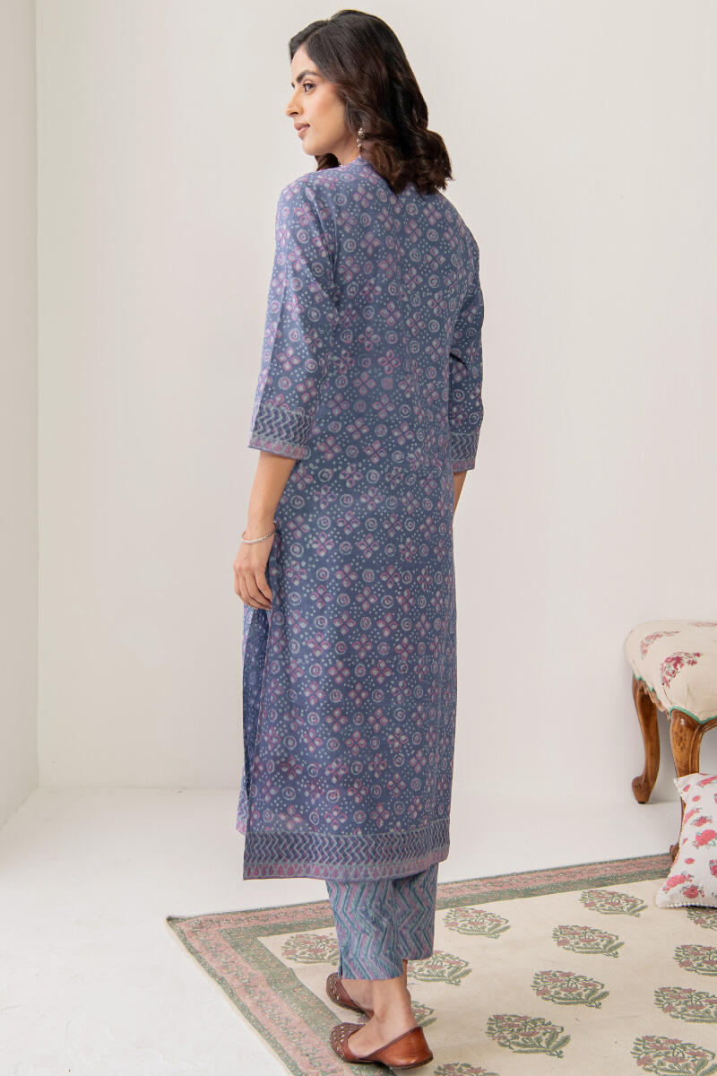 Purple Hand Block Printed Straight Cotton Kurta