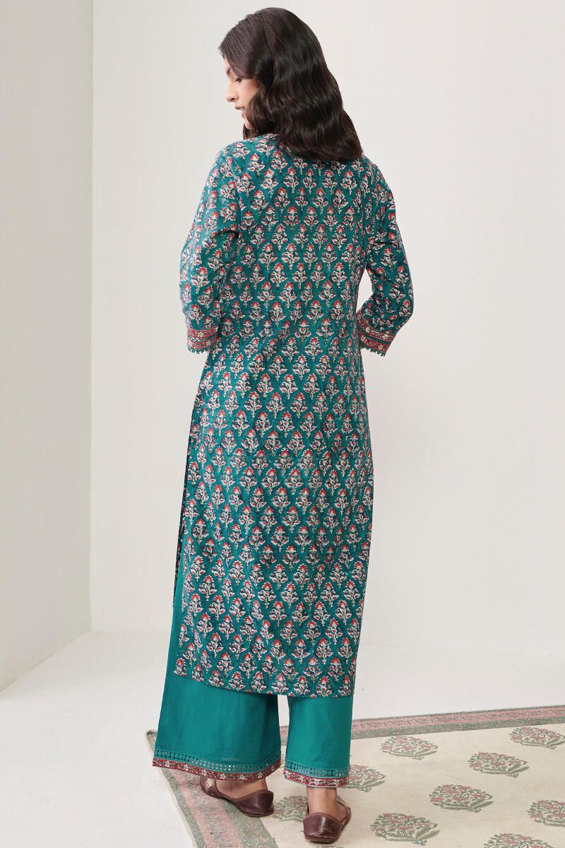 Green Handcrafted Straight Cotton Kurta