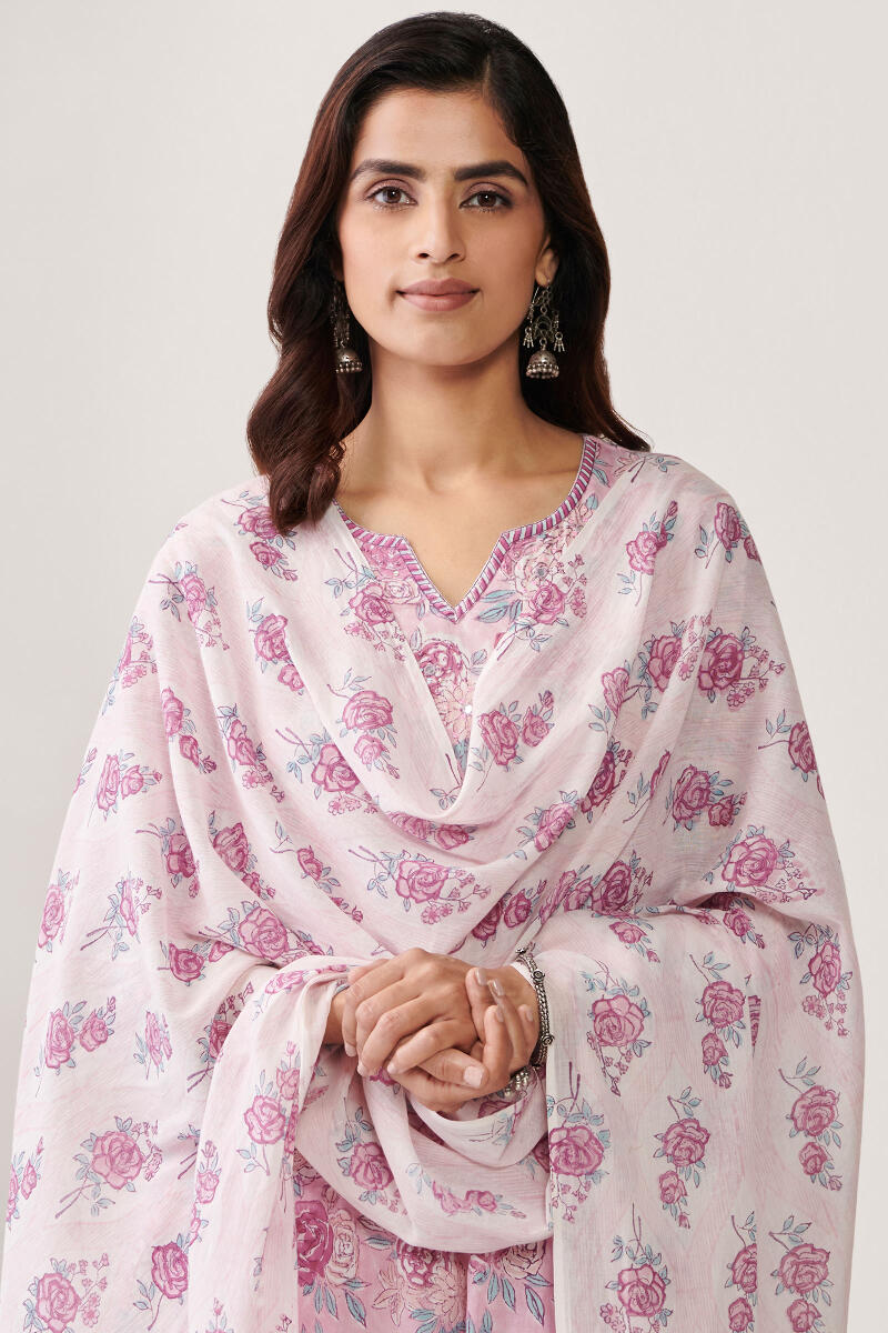 Pink Hand Block Printed Cotton Dupatta