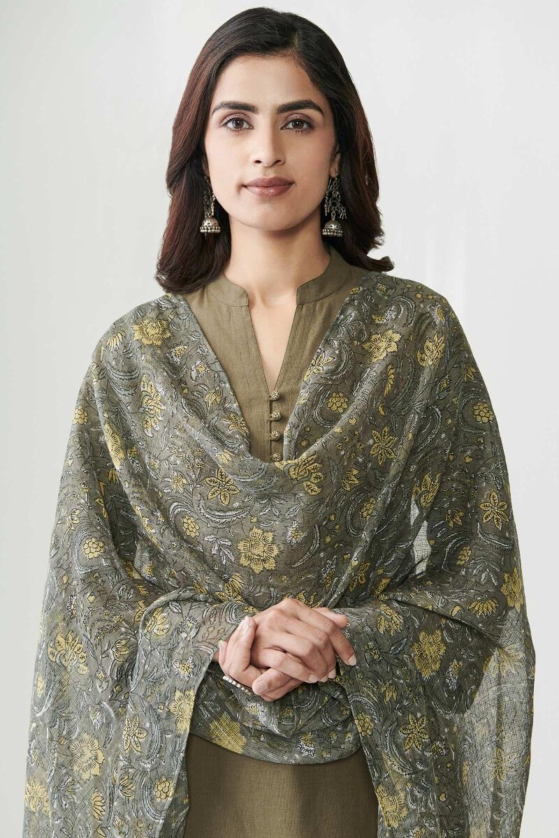 Green Hand Block Printed Kota Dupatta