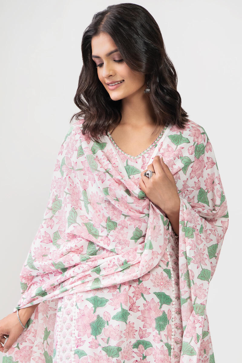 White Hand Block Printed Cotton Dupatta
