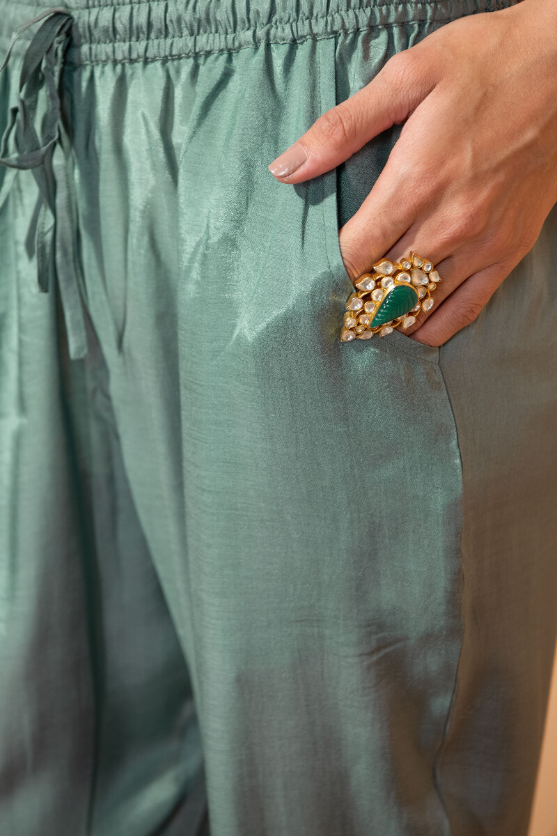 Green Handcrafted Modal Narrow Pants