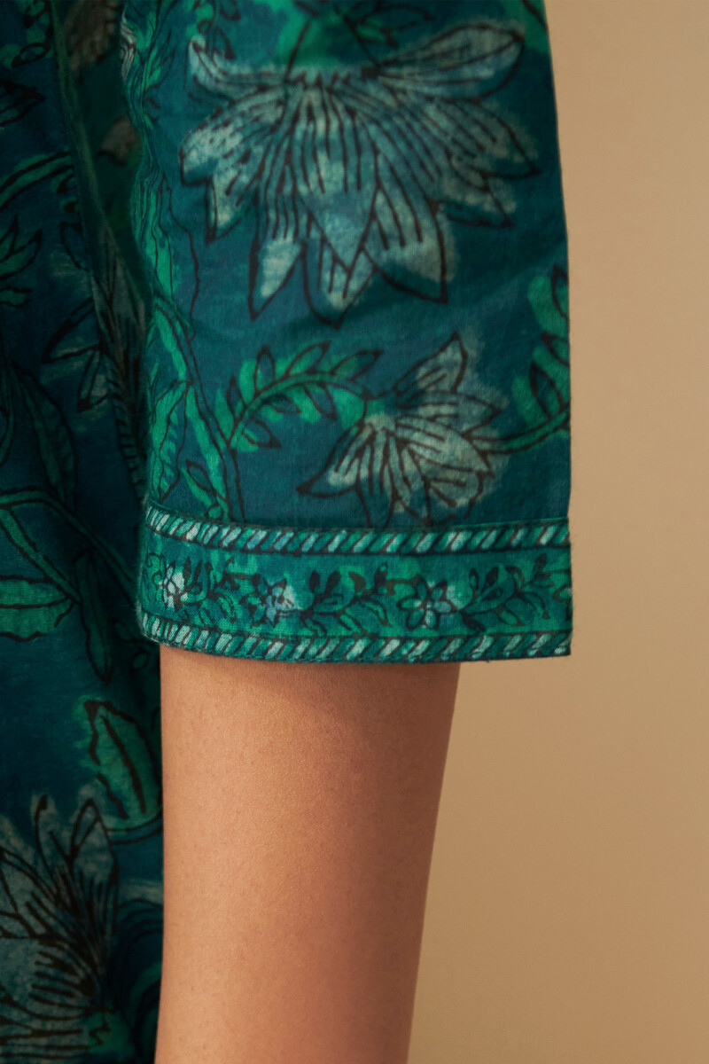 Turquoise Blue Hand Block Printed Cotton Top