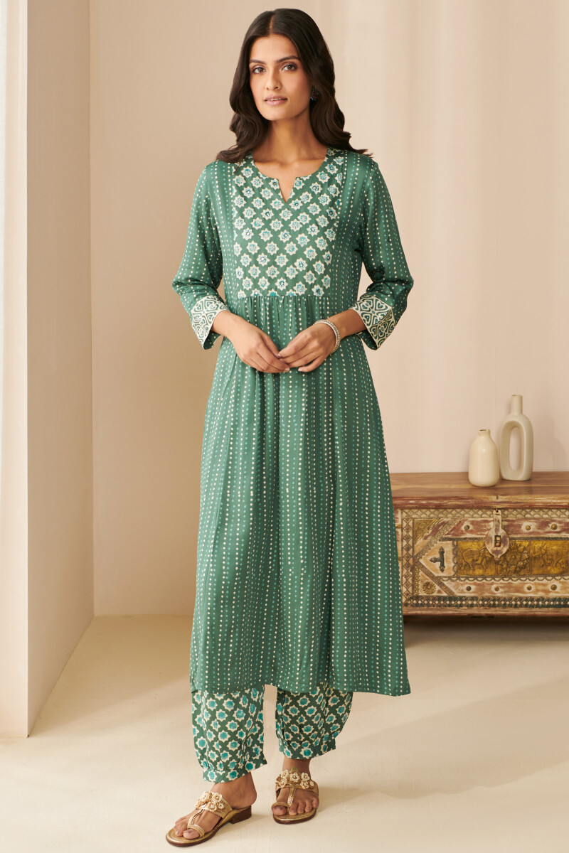 Bagru Hand Block Printed A-Line Modal Satin Kurta