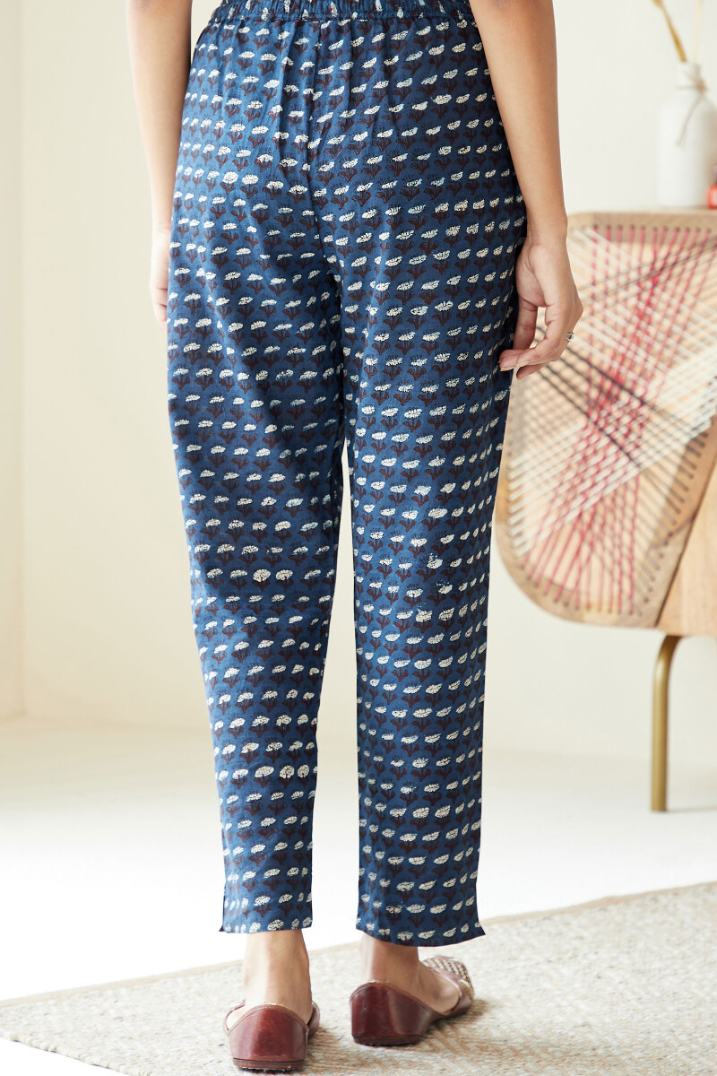 Indigo Hand Block-Printed Cotton Narrow Pants